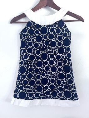 Susanne Lively Dress Sleevess Navy Blue and White w/ Geometric Circles Size 7